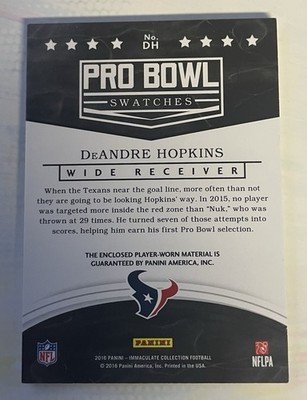 2016 Panini Immaculate DeAndre Hopkins Pro Bowl Swatches 2/10 Player Worn Patch - Image 3