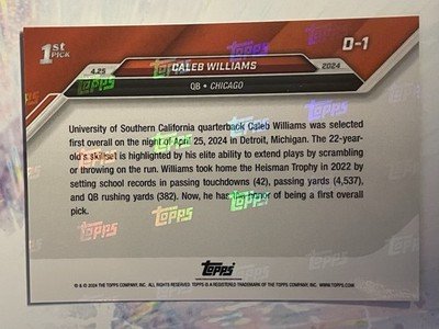 2024 TOPPS NOW CALEB WILLIAMS D-1 1ST PICK DRAFT NIGHT ROOKIE - Image 2