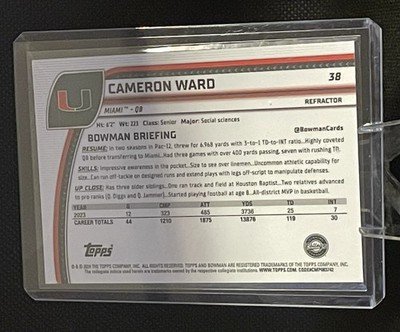 Cameron Ward 2024 Bowman Chrome U Rookie Rc #38 Titans - Image 3