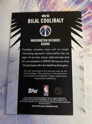 2025-26 Topps Bilal Coulibaly Woven Wonder Relic Player-Worn Jersey Wizards Holo - Image 3