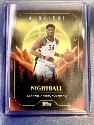 2024 Topps Midnight Basketball Giannis Antetokounmpo Nightball 54/75 Yellow NB-8 - Image 2