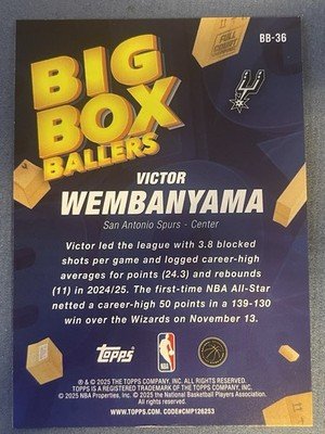 2025-26 Topps Basketball Victor Wembanyama Big Box Ballers Bonus SP Insert Spurs - Image 2