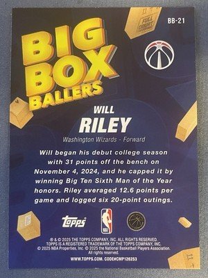 2025 Topps Flagship Big Box Ballers Will Riley BB-21 Washington Wizzards - Image 2