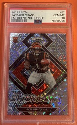 2021 PANINI PRIZM EMERGENT NO HUDDLE #E7 JA'MARR CHASE PSA 10