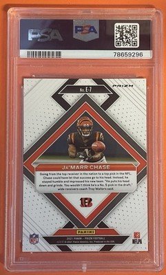 2021 PANINI PRIZM EMERGENT NO HUDDLE #E7 JA'MARR CHASE PSA 10 - Image 2