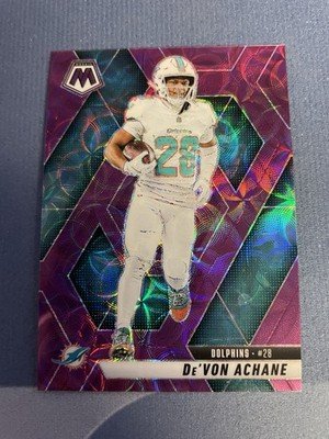De'Von Achane 2025 Panini Mosaic Scope Purple Prizm #58 Miami Dolphins