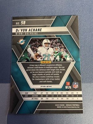 De'Von Achane 2025 Panini Mosaic Scope Purple Prizm #58 Miami Dolphins - Image 2
