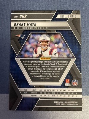 2025 Mosaic, Drake Maye #258 International England Games True Silver Prizm - Image 2