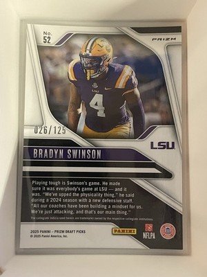 2025 Panini Prizm Draft Picks Bradyn Swinson RC RED FINITE 26/125 LSU - Image 2