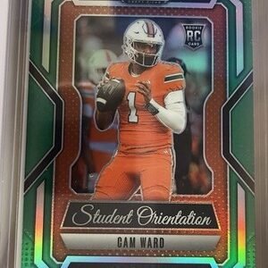 2025 Panini Prizm Draft Picks Cam Ward Student Orientation Green RC Titans