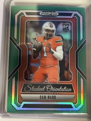 2025 Panini Prizm Draft Picks Cam Ward Student Orientation Green RC Titans