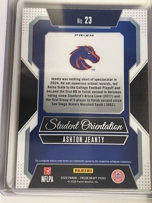 Ashton Jeanty Rookie 2025 Panini Prizm Draft Picks Student Orientation Green #23 - Image 2
