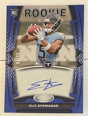 2025 Panini Certified #RSI-EAR Elic Ayomanor Rookie Signatures Mirror Blue 06/20