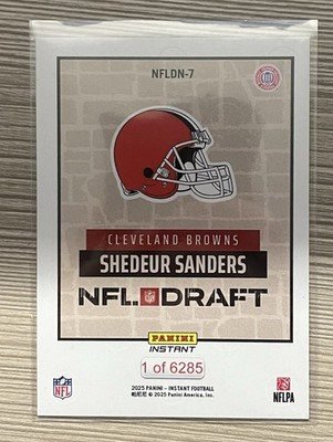 2025 PANINI INSTANT SHEDEUR SANDERS RC DRAFT NIGHT 1ST NFL CARD BROWNS ROOKIE SP - Image 2