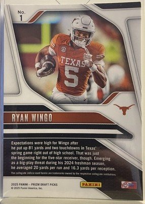 2025 Panini Prizm Draft Picks Ryan Wingo Silver Prizm #1 Rated Prospect Texas - Image 2