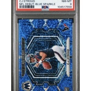 CJ STROUD 2023 Mosaic NFL DEBUT BLUE SPARKLE PRIZM RC 83/96 Texans ND-3 PSA 8