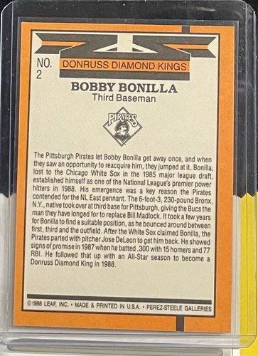 1989 Donruss - Diamond Kings #2 Bobby Bonilla, Bobby Bonilla - Image 2