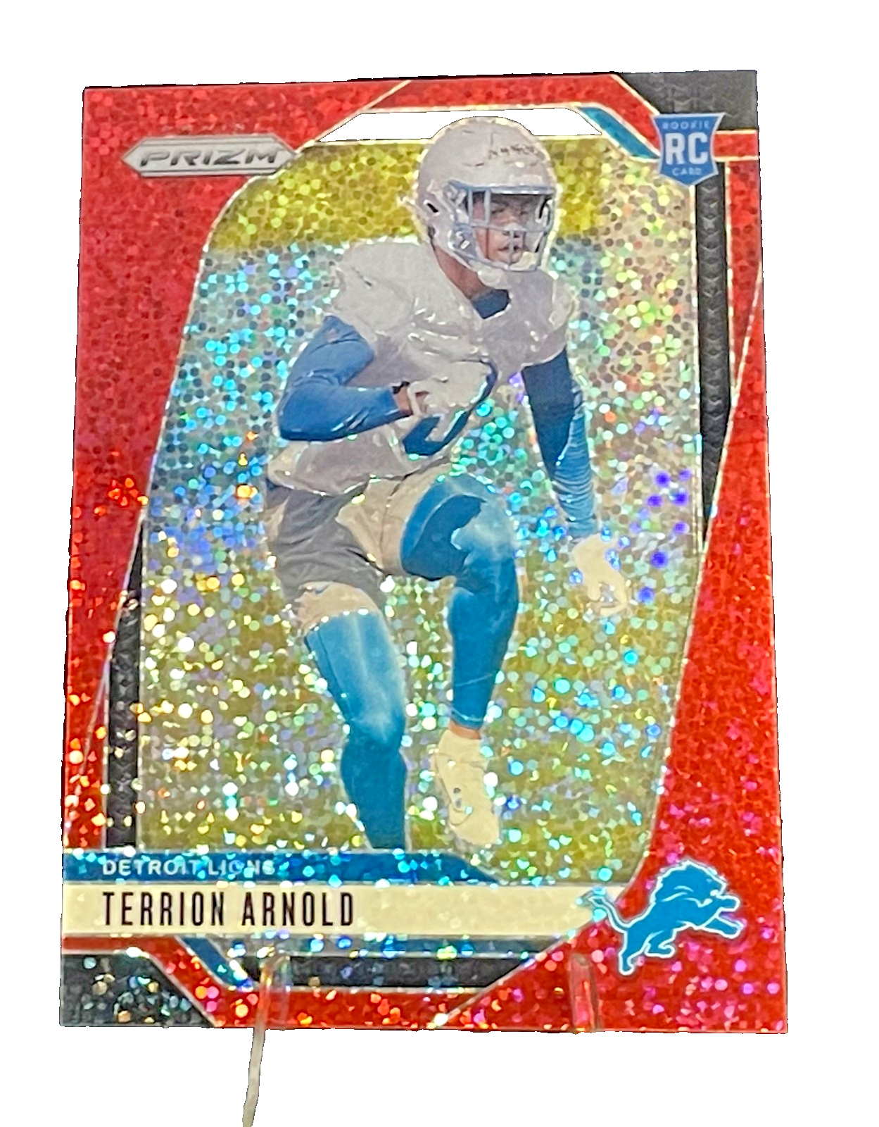 2024 Panini Prizm Terrion Arnold Red Sparkle Prizm RC SSP #389 Detroit Lions - Image 2
