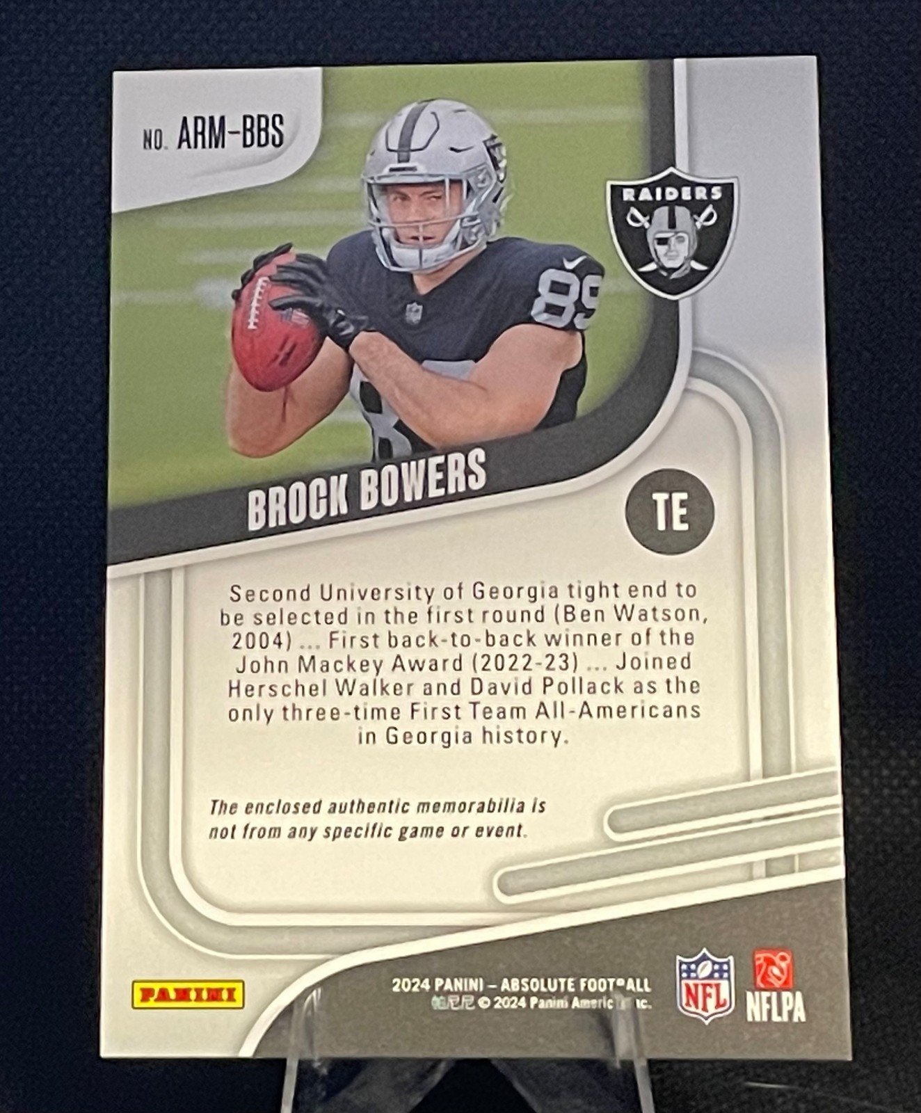 2024 Panini Absolute Football Brock Bowers Rookie Patch Card Raiders #ARM-BBS - Image 3