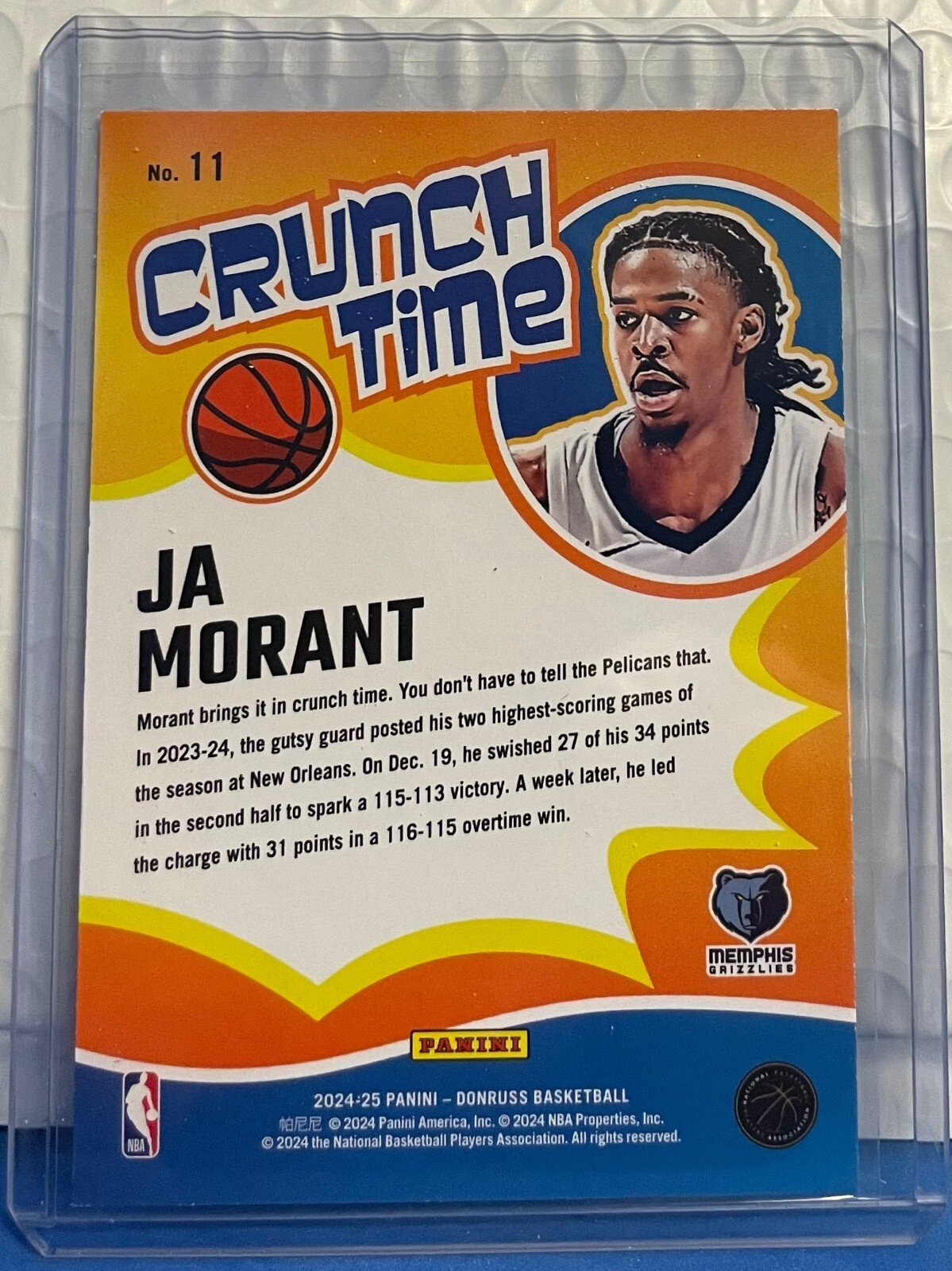 2024-25 Ja Morant Donruss Basketball Crunch Time #11 Ja Morant - Image 2