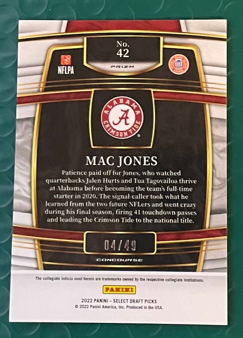 2022 Panini Select Draft Picks MAC JONES Concourse Orange Prizm Patriots 15/49 - Image 3