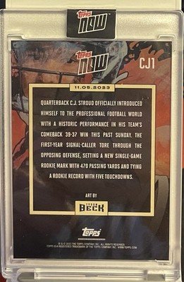 CJ Stroud - 2023 TOPPS NOW Football Card CJ1 Rookie Passing Record RC - Image 2